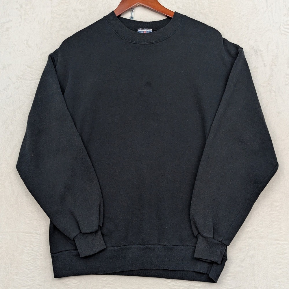 VTG Jerzees Sweatshirt Mens L Black Blank NuBlend Fleece Crewneck USA 50/50 90s